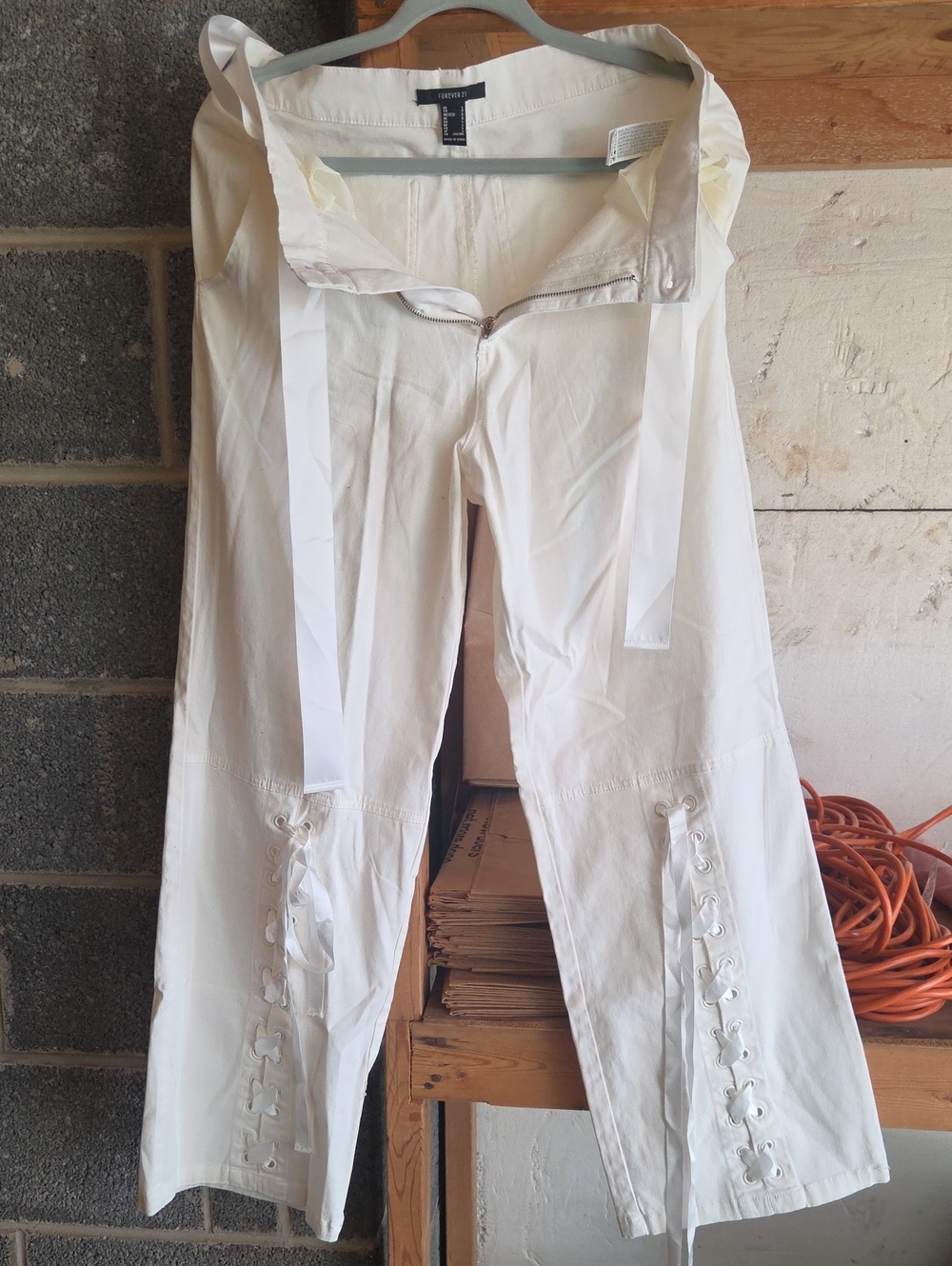 Forever 21 White Lace-Up Wide Leg Pants